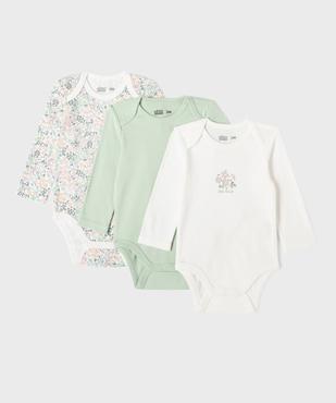 Body manches longues à motifs fleuris bébé fille (lot de 3) vue1 - GEMO 4G BEBE - GEMO