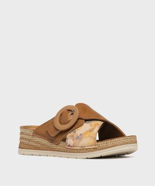 Mules à talon compensé et larges brides fantaisie femme vue2 - EMILIA ROSA - GEMO