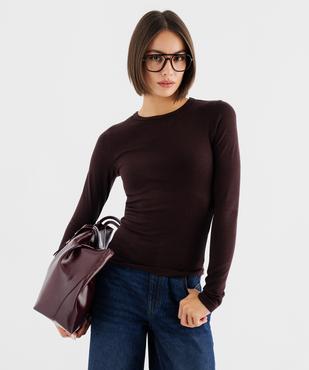 Tee-shirt manches longues extensible en coton et modal mélangés femme vue1 - GEMO(FEMME PAP) - GEMO