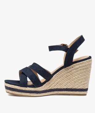 Sandales femme en denim et talon compensé en corde vue3 - GEMO(URBAIN) - GEMO
