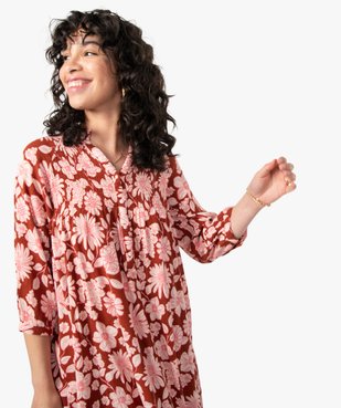 Robe femme forme chemise avec buste smocké à manches ¾  vue2 - GEMO(FEMME PAP) - GEMO