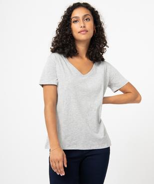 Tee-shirt femme à manches courtes avec col V vue1 - GEMO(FEMME PAP) - GEMO