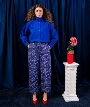 Pantalon coupe barrel en coton fleuri à taille élastiquée femme vue1 - GEMO(FEMME PAP) - GEMO