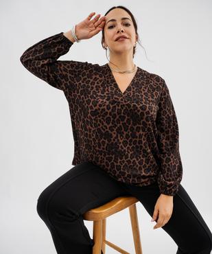 Tee-shirt imprimé à manches longues à col V femme grande taille vue2 - GEMO 4G GT - GEMO