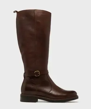 Bottes cavalières en cuir zippées femme - Tanéo vue1 - TANEO - GEMO