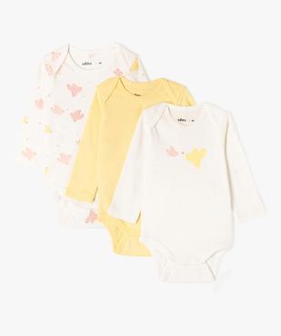 Bodies à manches longues à motifs oiseaux bébé fille (lot de 3) vue1 - GEMO 4G BEBE - GEMO