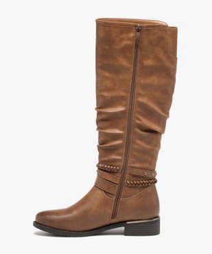 Bottes femme unies à talon plat à liseré et brides fantaisie vue3 - GEMO (CASUAL) - GEMO