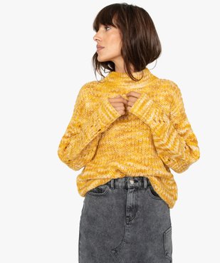 Pull femme en grosse maille colorée et manches ajourées vue1 - GEMO(FEMME PAP) - GEMO