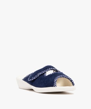 Chaussons femme pantoufles ouvertes à scratch avec liseré coeurs vue2 - GEMO 4G FEMME - GEMO