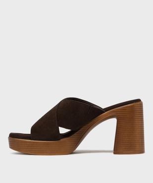 Mules à talon et semelle plateforme dessus cuir femme - Tanéo vue3 - TANEO - GEMO