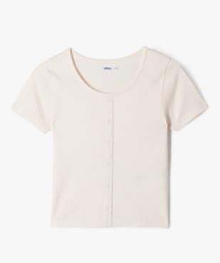 Tee-shirt manches courtes à côtes et faux boutons fille vue1 - GEMO 4G FILLE - GEMO
