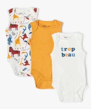 Body bébé sans manches encolure US 100% coton biologique (lot de 3) vue1 - GEMO 4G BEBE - GEMO