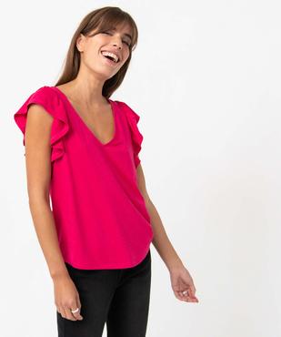 Tee-shirt femme pailleté à manches courtes volantées vue1 - GEMO(FEMME PAP) - GEMO
