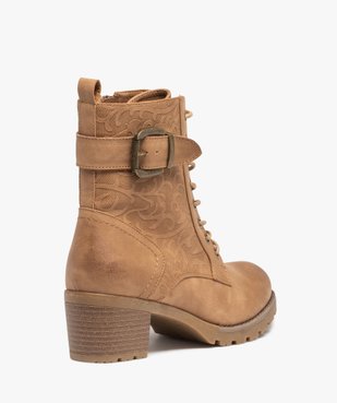 Boots femme à talon carré dessus uni avec motifs végétaux vue5 - GEMO(URBAIN) - GEMO