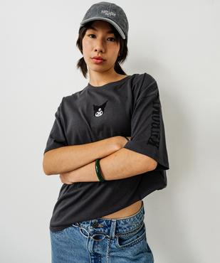 Tee-shirt manches courtes en jersey de coton imprimé devant et dos fille - Kuromi vue1 - KUROMI - GEMO