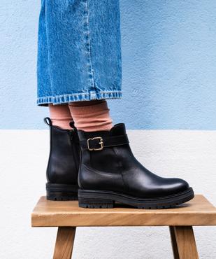 Bottines Plates Femmes En Cuir Marron Ou Bleu Marine - Style Rangers, Confort Ville, Décontracté, Taille Normale