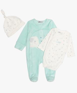 Ensemble bébé (3 pièces) pyjama velours, body et bonnet  vue1 - GEMO(BB COUCHE) - GEMO