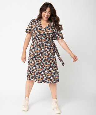 Robe femme grande taille coupe portefeuille fleurie vue1 - GEMO (G TAILLE) - GEMO