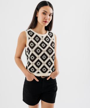 Débardeur en maille ajourée façon macramé femme vue1 - GEMO(FEMME PAP) - GEMO