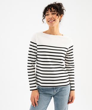 Tee-shirt manches longues rayé en coton épais femme vue1 - GEMO 4G FEMME - GEMO