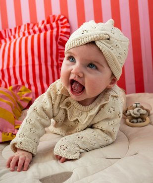 Bonnet en coton ajouré effet noué bébé fille vue2 - GEMO 4G BEBE - GEMO