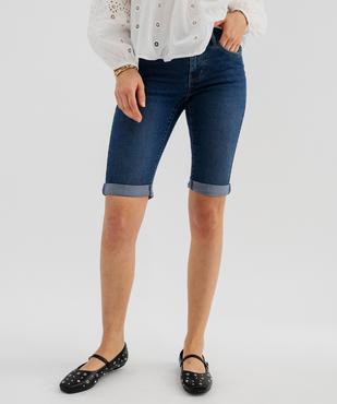 Bermuda en jean extensible à revers femme vue1 - GEMO(FEMME PAP) - GEMO