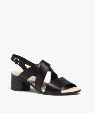 Sandales femme unies en cuir à talon carré moyen avec brides croisées vue2 - GEMO 4G FEMME - GEMO