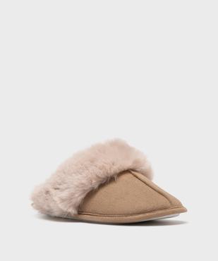 Chaussons mules en suédine avec fourrure imitation femme vue2 - GEMO 4G FEMME - GEMO