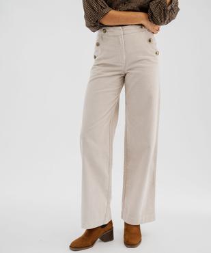 Pantalon large en velours côtelé à pont décoratif femme vue1 - GEMO(FEMME PAP) - GEMO
