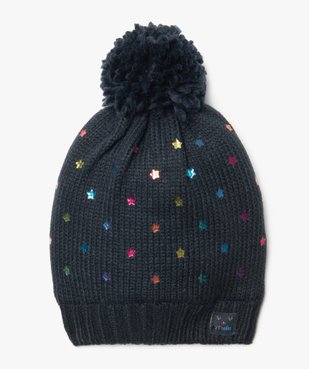 Bonnet bébé fille à pompon, étoiles et doublure chaude vue1 - GEMO(BEBE DEBT) - GEMO