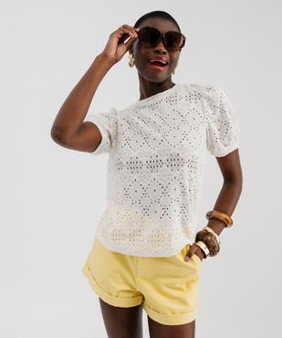 Tee-shirt à manches courtes en maille ajourée femme vue4 - GEMO 4G FEMME - GEMO