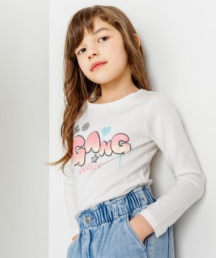 Tee-shirt à manches longues avec inscription en relief fille  vue2 - GEMO 4G FILLE - GEMO