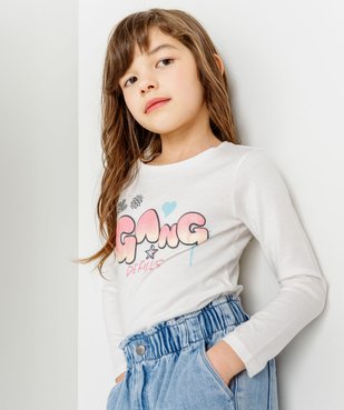 Tee-shirt à manches longues avec inscription en relief fille  vue2 - GEMO 4G FILLE - GEMO