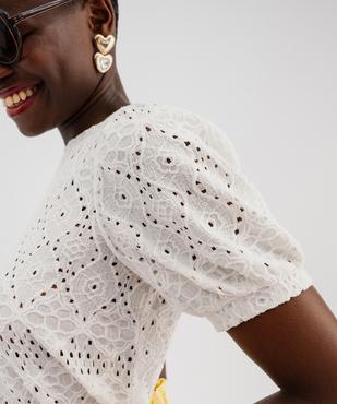 Tee-shirt à manches courtes en maille ajourée femme vue2 - GEMO 4G FEMME - GEMO