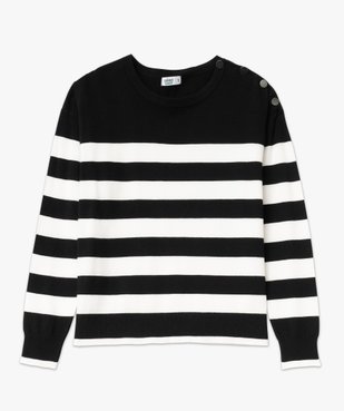 Pull fin à larges rayures avec boutons sur l’épaule femme vue4 - GEMO 4G FEMME - GEMO