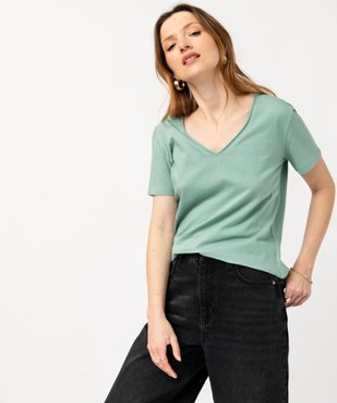 Tee-shirt à manches courtes avec col V roulotté femme vue1 - GEMO(FEMME PAP) - GEMO