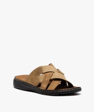 Mules homme avec brides croisées bi-matières vue2 - GEMO 4G HOMME - GEMO