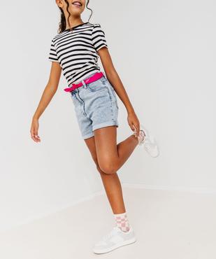 Short en jean taille haute coupe droite fille vue4 - GEMO (JUNIOR) - GEMO