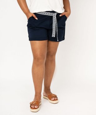 Short en toile avec ceinture tissée femme grande taille vue1 - GEMO (G TAILLE) - GEMO