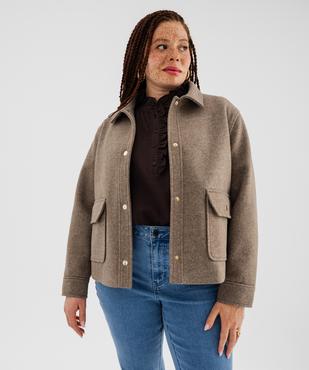 Manteau court aspect drap de laine à boutons-pression femme grande taille vue1 - GEMO (G TAILLE) - GEMO