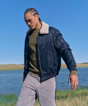 Blouson aviateur en matière déperlante avec col sherpa amovible homme vue5 - GEMO (HOMME) - GEMO