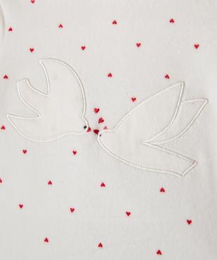 Pyjama en velours à petits cœurs et broderies oiseaux bébé vue2 - GEMO 4G BEBE - GEMO