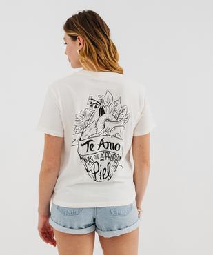 Tee-shirt manches courtes imprimé devant et dos femme - Frida Kahlo vue3 - FRIDA KAHLO - GEMO