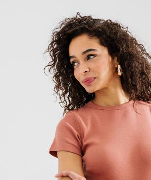 Tee-shirt manches courtes et col rond en maille côtelée femme vue2 - GEMO 4G FEMME - GEMO