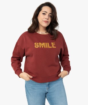 Sweat femme grande taille court avec message brodé vue1 - GEMO (G TAILLE) - GEMO