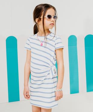 Robe courte en coton avec noeud à la taille fille vue2 - GEMO 4G FILLE - GEMO