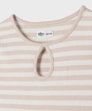 Robe tee-shirt longue en maille côtelée rayée fille vue2 - GEMO 4G FILLE - GEMO