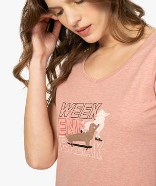 Chemise de nuit imprimée à manches courtes femme chinée avec inscription fantaisie vue2 - GEMO 4G FEMME - GEMO