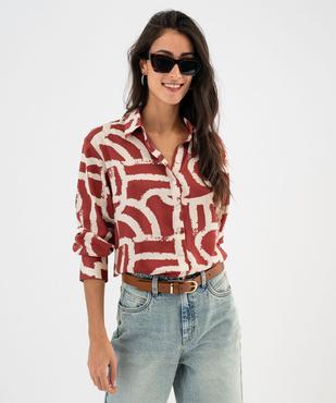 Chemise manches longues en satin imprimé femme vue2 - GEMO(FEMME PAP) - GEMO