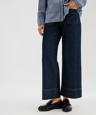 Jean wide leg en denim de coton avec poches plaquées femme vue1 - GEMO 4G FEMME - GEMO